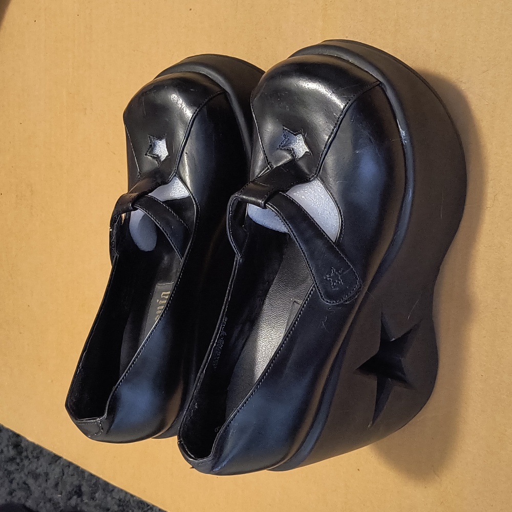 Black women's demonia wedge Mary Jane's size 7 with Velcro strap